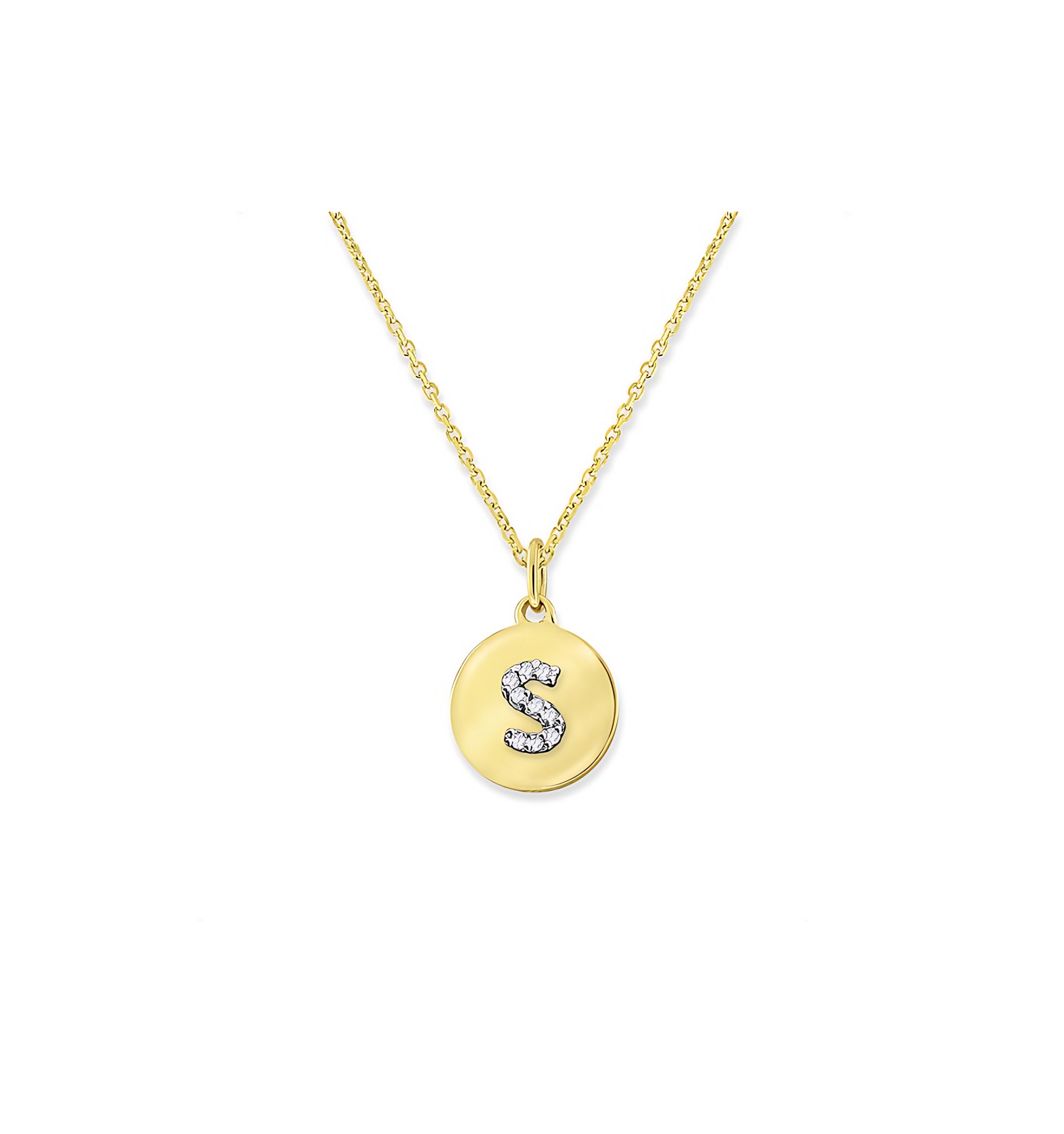KC Designs 14k Yellow Gold Diamond Mini Disc Initial "s" Necklace