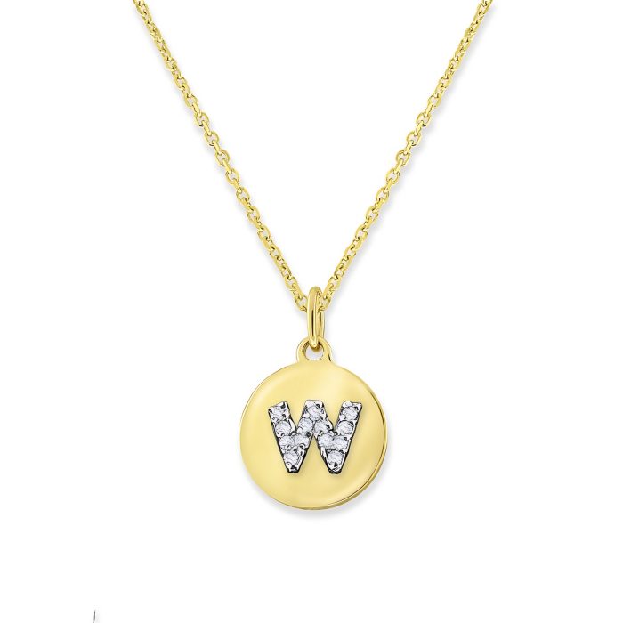 KC Designs 14k Yellow Gold Diamond Mini Disc Initial "w" Necklace