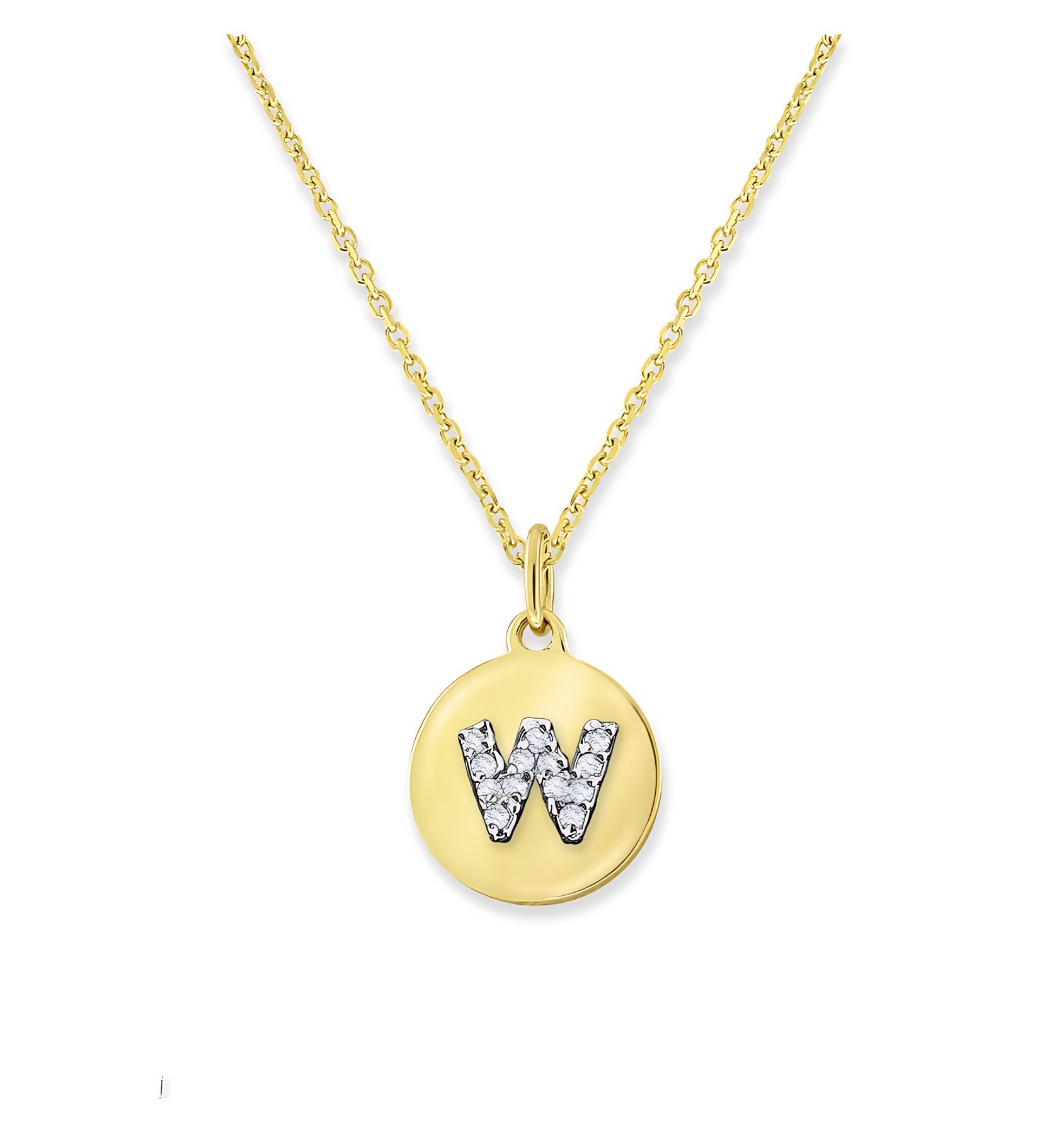 KC Designs 14k Yellow Gold Diamond Mini Disc Initial "w" Necklace