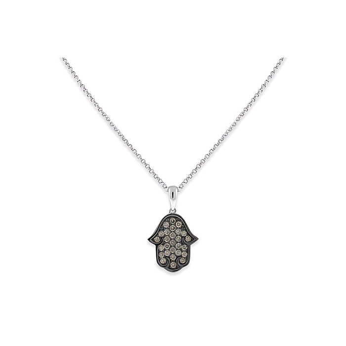 KC Designs Champagne Diamond Hamsa Necklace in 14k White Gold With Black Rhodium