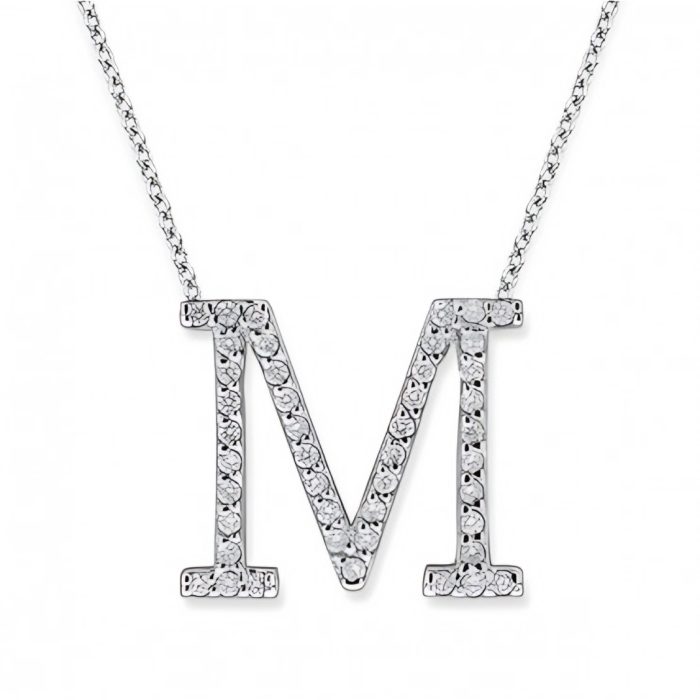 KC Designs Diamond All Star Initial "M" Necklace in 14K White Gold with 45 Diamonds