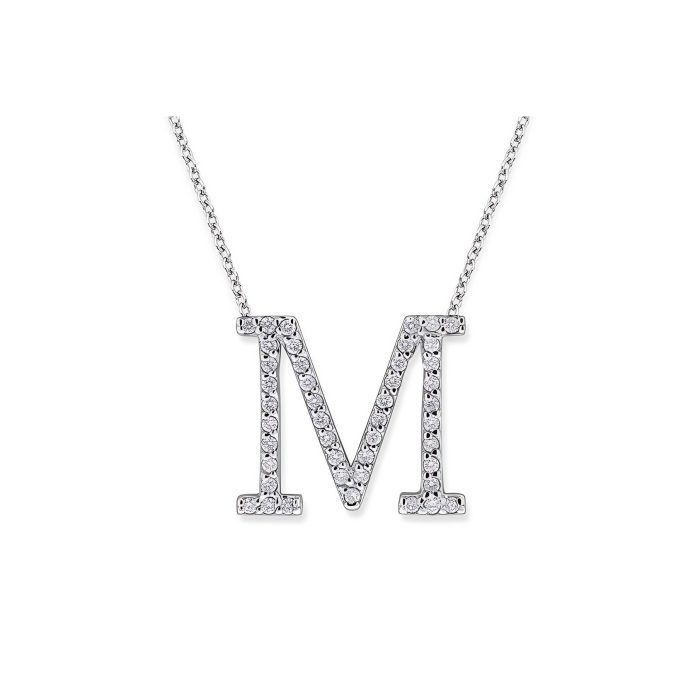 KC Designs Diamond All Star Initial "M" Necklace in 14K White Gold with 45 Diamonds