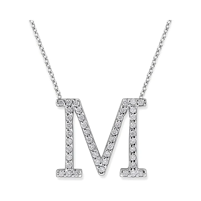 KC Designs Diamond All Star Initial "M" Necklace in 14K White Gold with 45 Diamonds