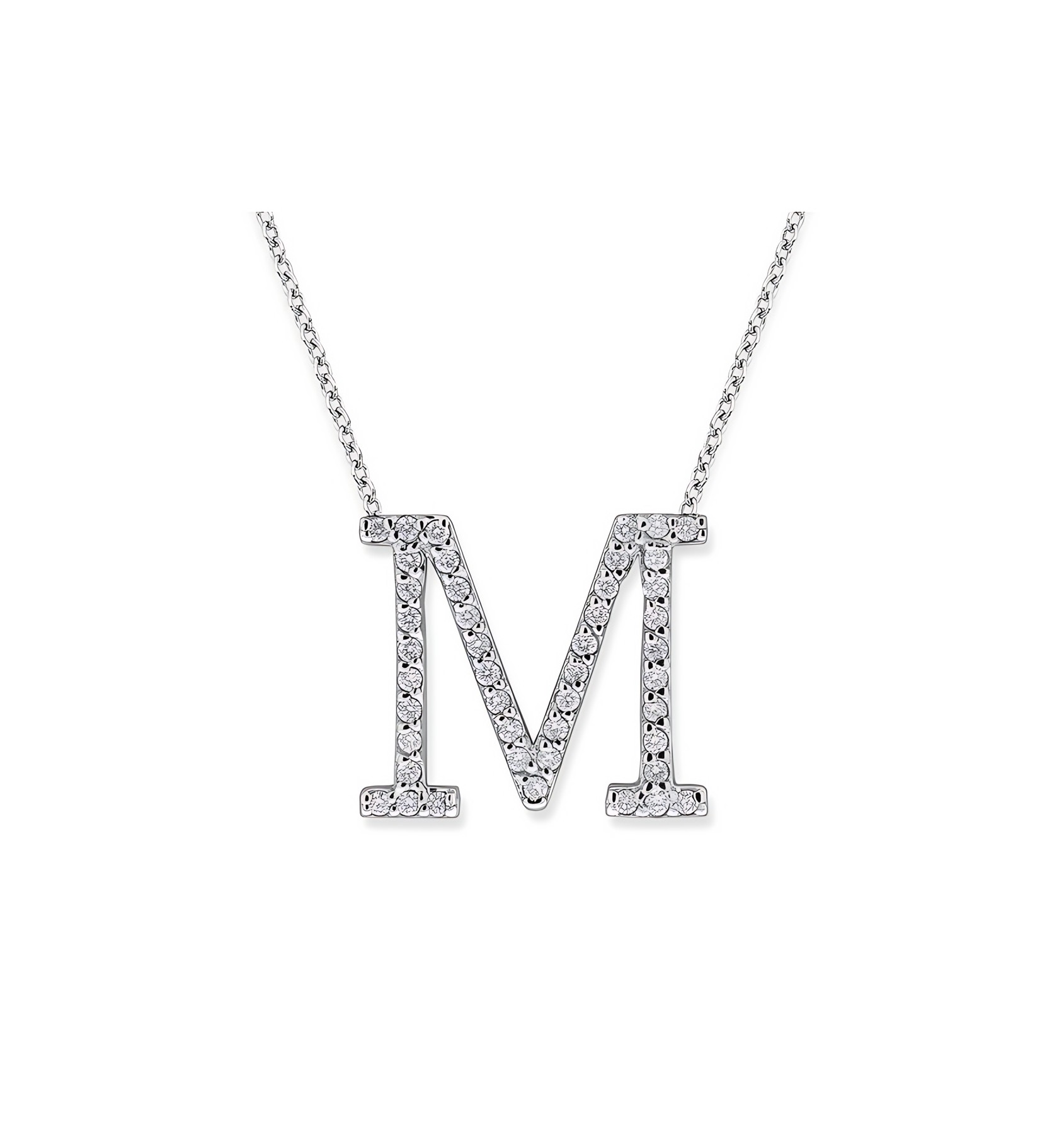 KC Designs Diamond All Star Initial "M" Necklace in 14K White Gold with 45 Diamonds