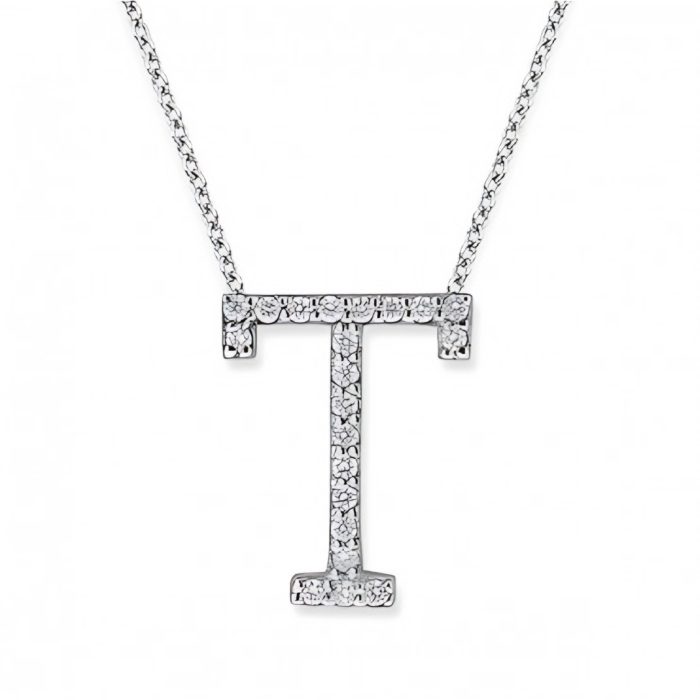 KC Designs Diamond All Star Initial "T" Necklace in 14K White Gold with 33 diamonds