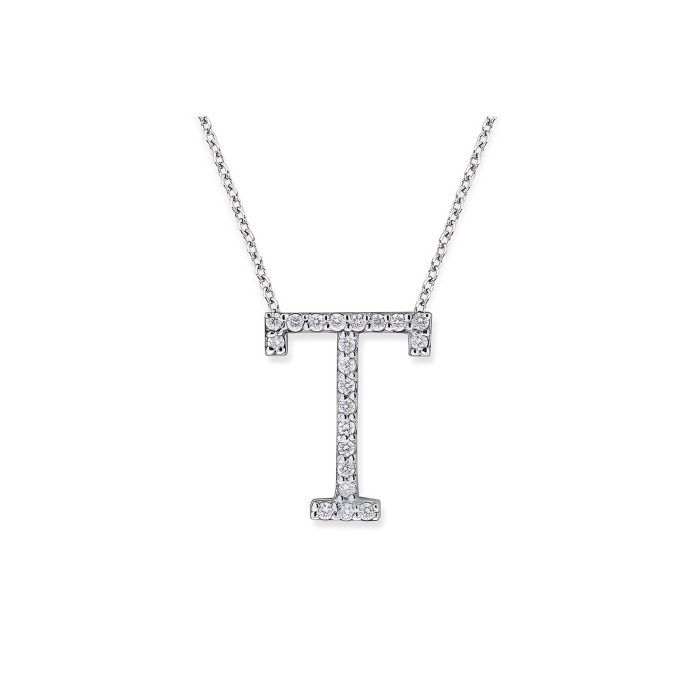 KC Designs Diamond All Star Initial "T" Necklace in 14K White Gold with 33 diamonds