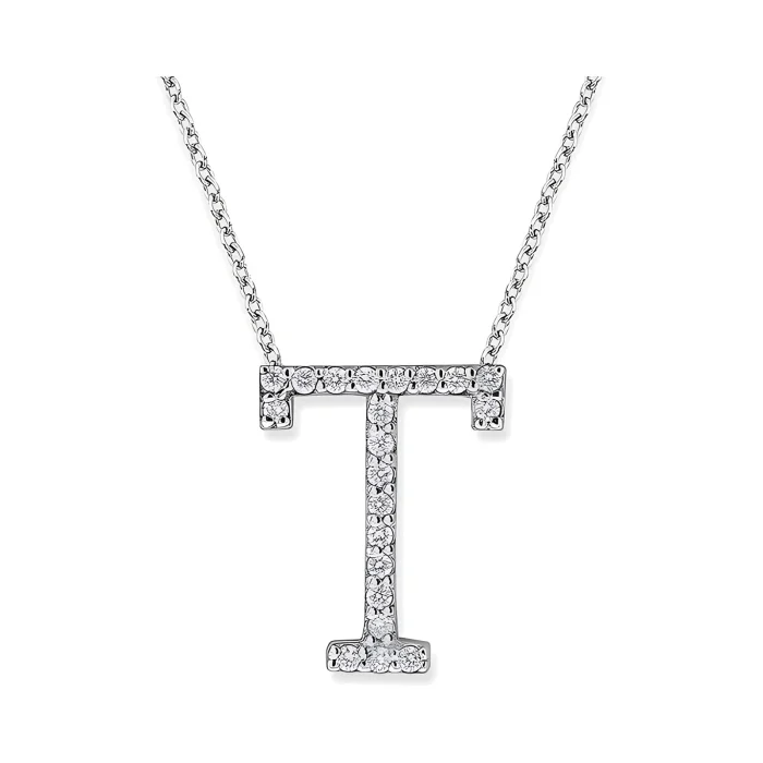 KC Designs Diamond All Star Initial "T" Necklace in 14K White Gold with 33 diamonds