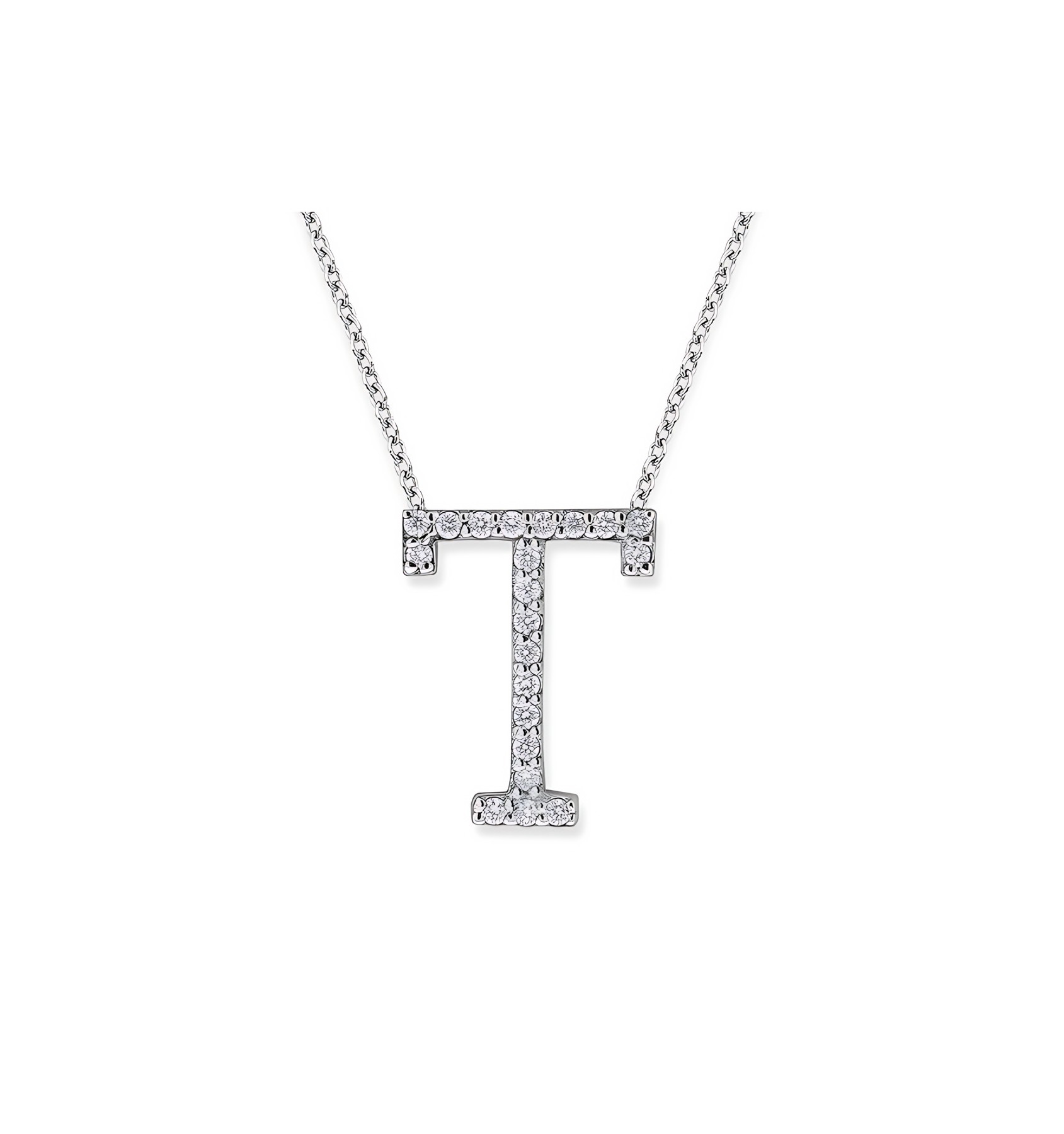 KC Designs Diamond All Star Initial "T" Necklace in 14K White Gold with 33 diamonds