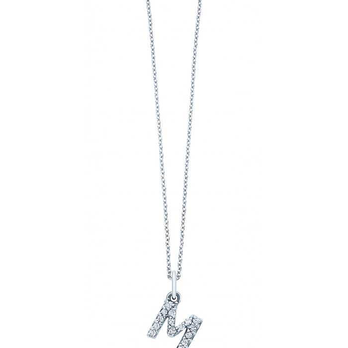 KC Designs Diamond Baby Block Initial "M" Necklace in 14k White Gold with 15 Diamonds