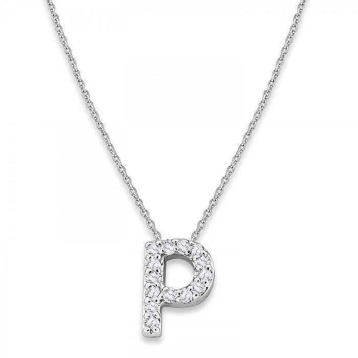 KC Designs Diamond Baby Typewriter Initial "p" Necklace in 14k White Gold