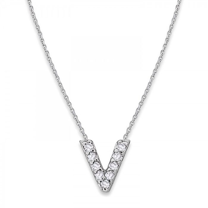 KC Designs Diamond Baby Typewriter Initial "v" Necklace in 14k White Gold