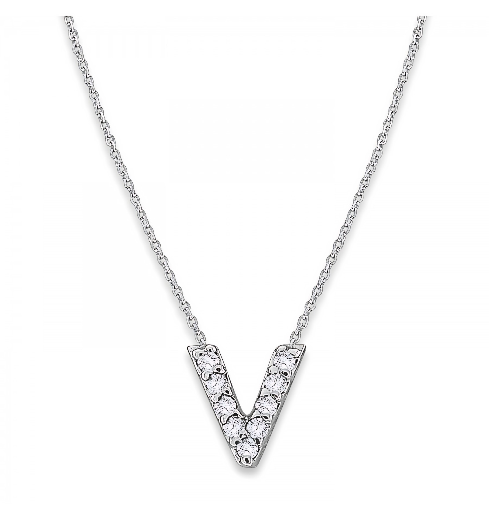 KC Designs Diamond Baby Typewriter Initial "v" Necklace in 14k White Gold