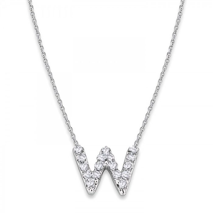KC Designs Diamond Baby Typewriter Initial "w" Necklace in 14k White Gold