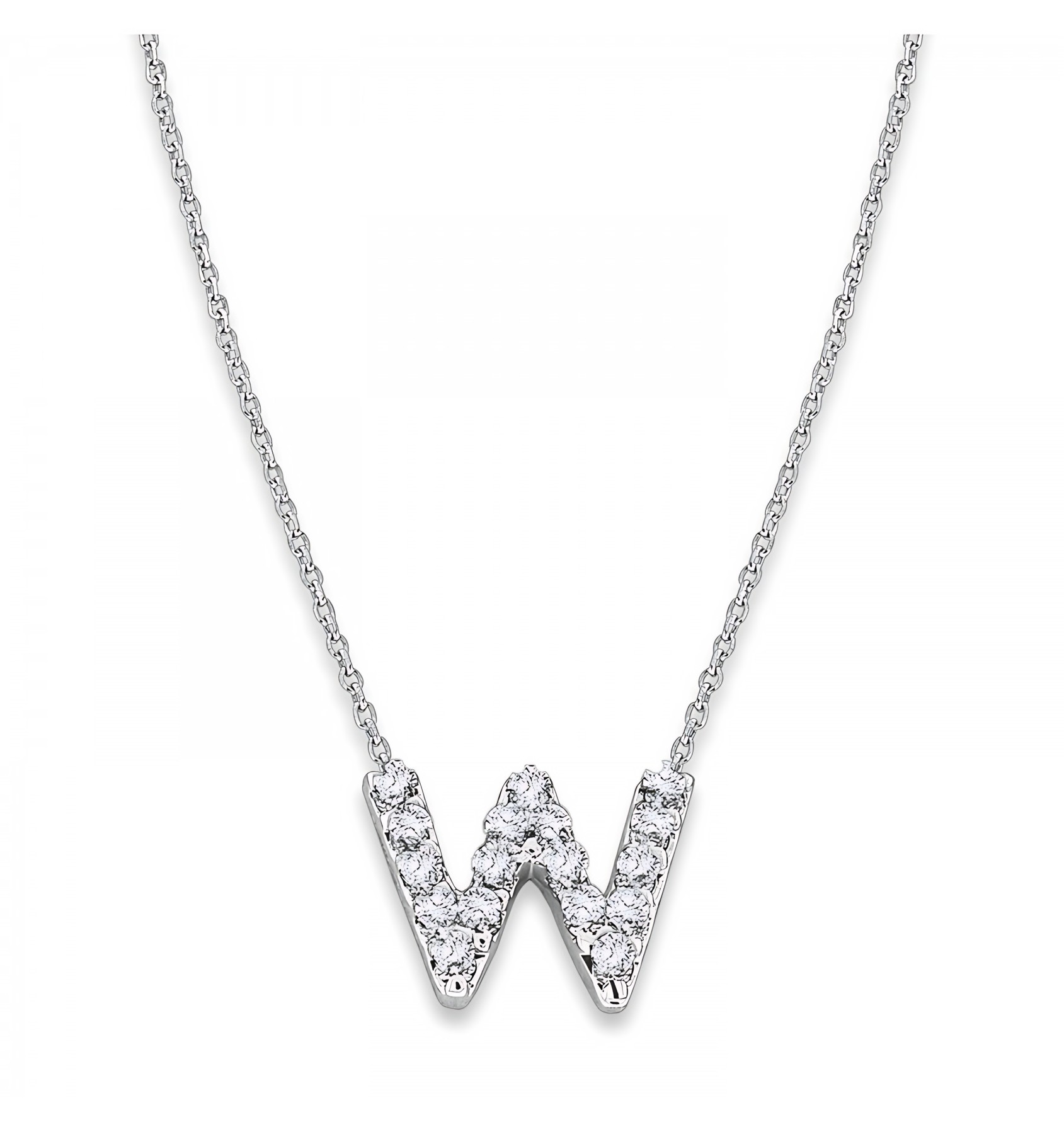 KC Designs Diamond Baby Typewriter Initial "w" Necklace in 14k White Gold