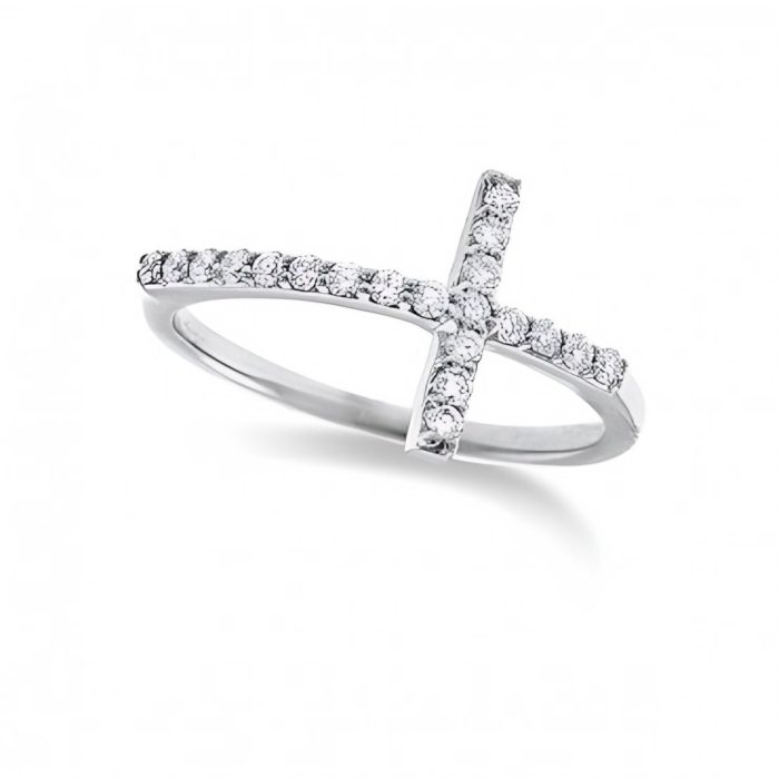 KC Designs Diamond Large Side Cross Ring in 14k White Gold with 20 Diamonds
