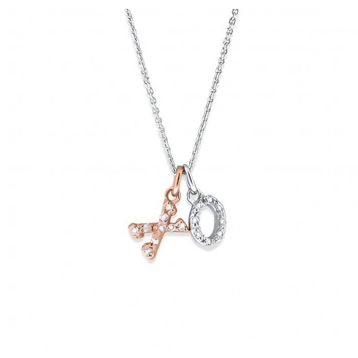 KC Designs Diamond Mini "XO" Necklace in 14K White and Rose Gold with 17 Diamonds
