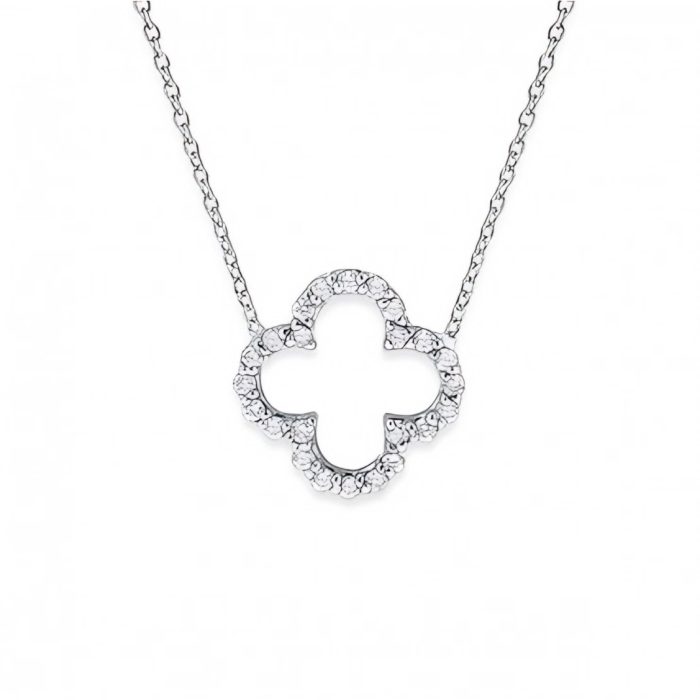 KC Designs Diamond Open Clover Necklace in 14K White Gold with 24 Diamonds