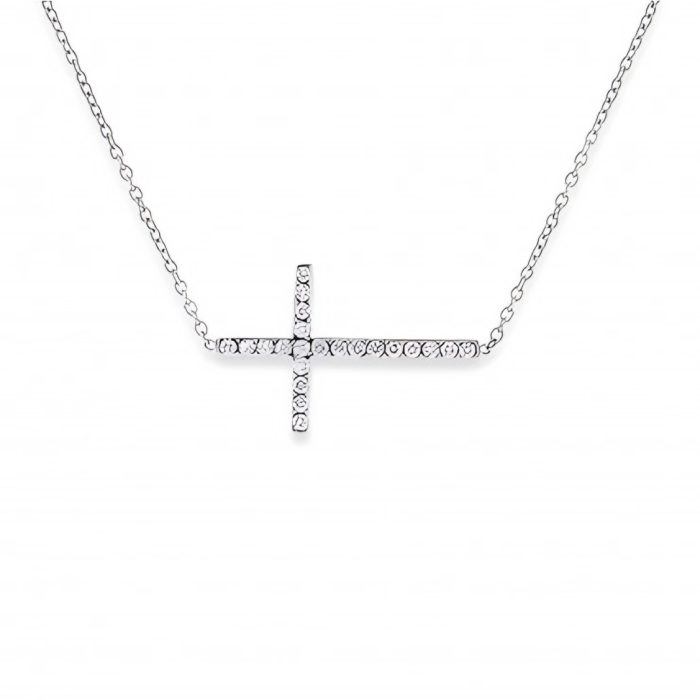 KC Designs Diamond Sideways Cross Necklace in 14k White Gold
