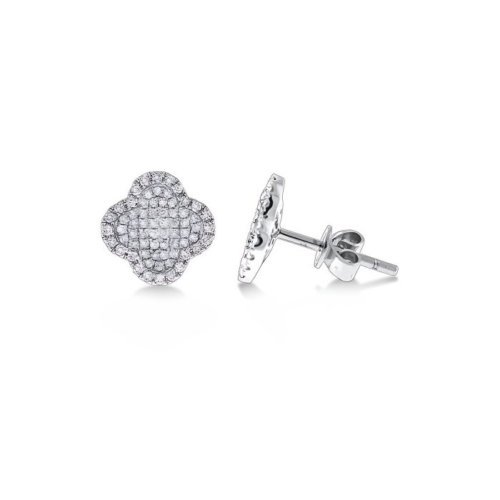 KC Designs Diamond Small Clover Shaped Earrings in 14k White Gold