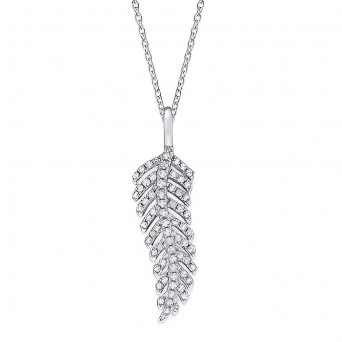 KC Designs Diamond Small Feather Necklace in 14K White Gold with 68 Diamonds