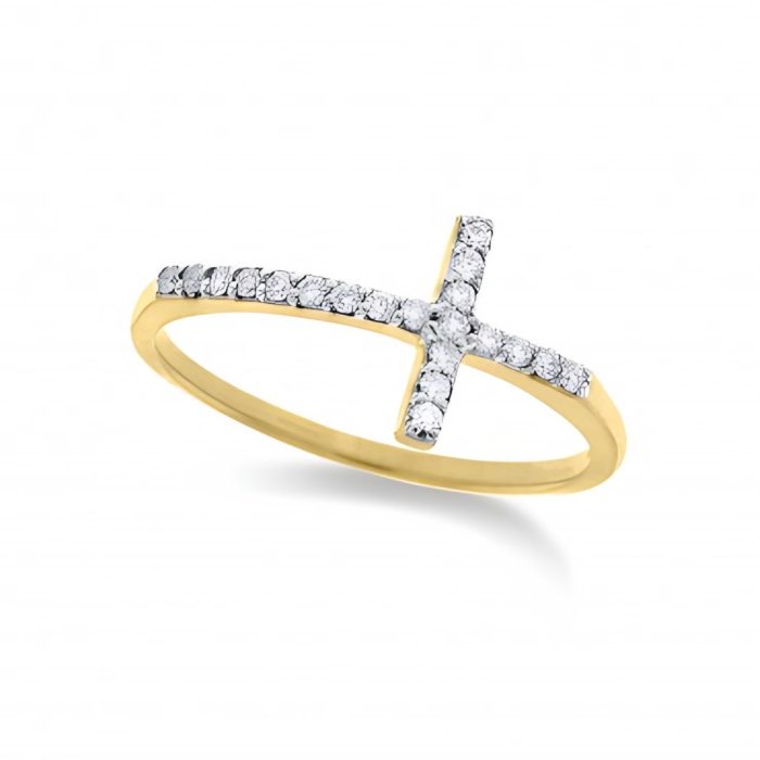 KC Designs Diamond Small Side Cross Ring in 14k Yellow Gold