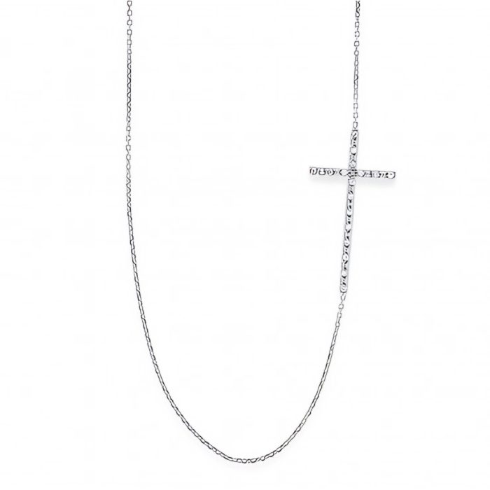 KC Designs Diamond Sparkle On The Side Cross Necklace in 14k White Gold