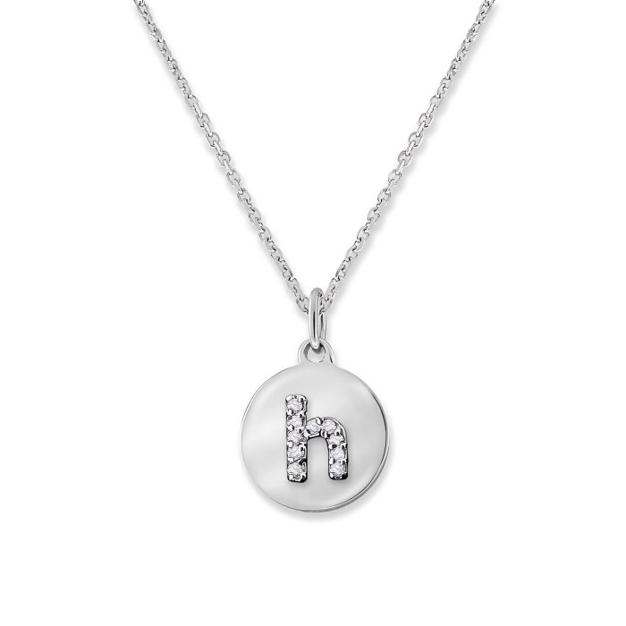 KC Desings 14k Yellow Gold Diamond Mini Disc Initial "h" Necklace