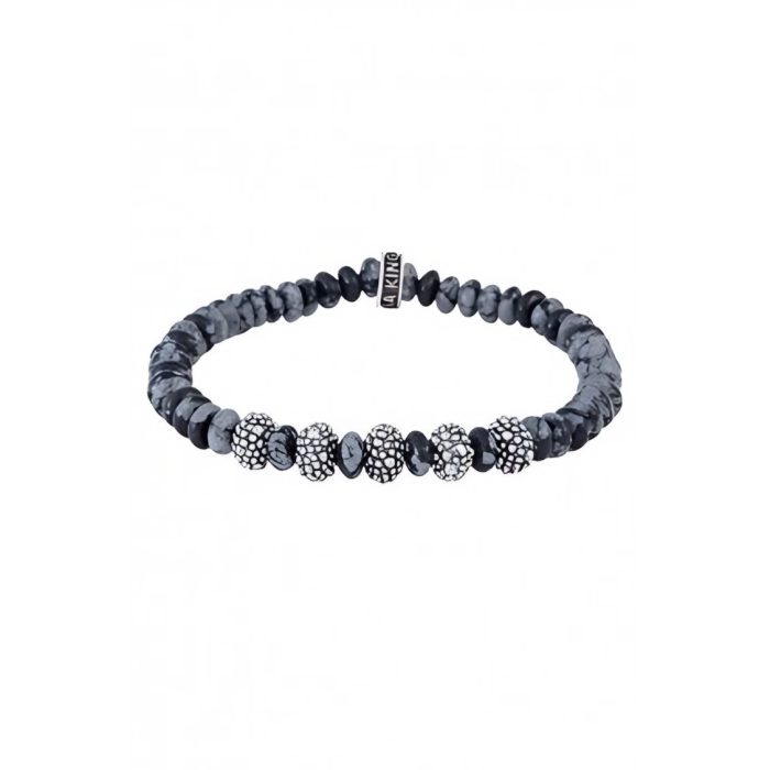 King Baby 6.5MM Snowflake Agate Rondelle Beads Bracelet With 5 Stingray Beads