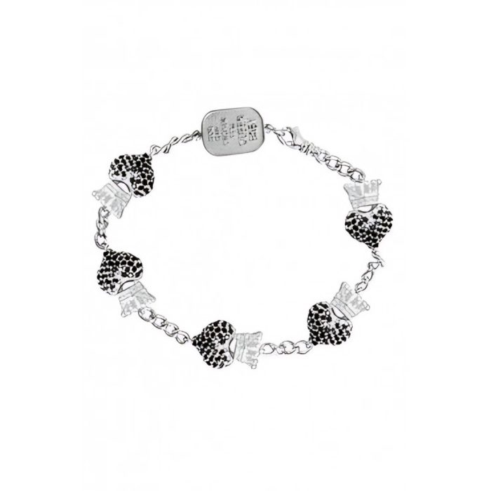 King Baby Black Pave CZ Crowned Heart Motif Bracelet