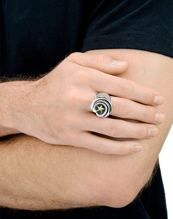 King Baby Eagle Star Signet Ring with 18k Gold Star, Size 11