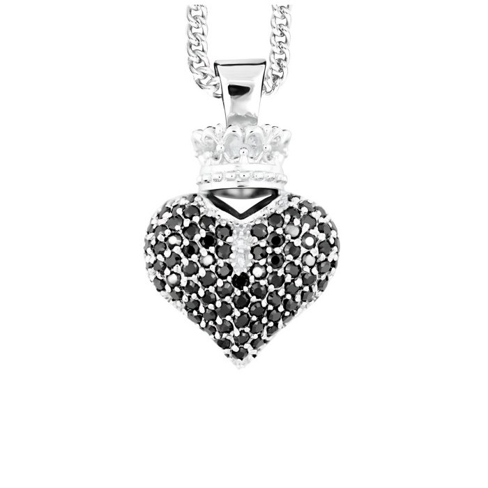 King Baby Large 3D Black Pave CZ Crowned Heart Pendant