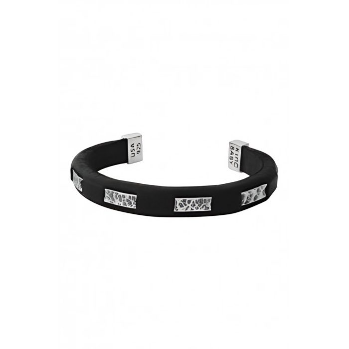 King Baby Leather Cuff With Hammered Texture Wire