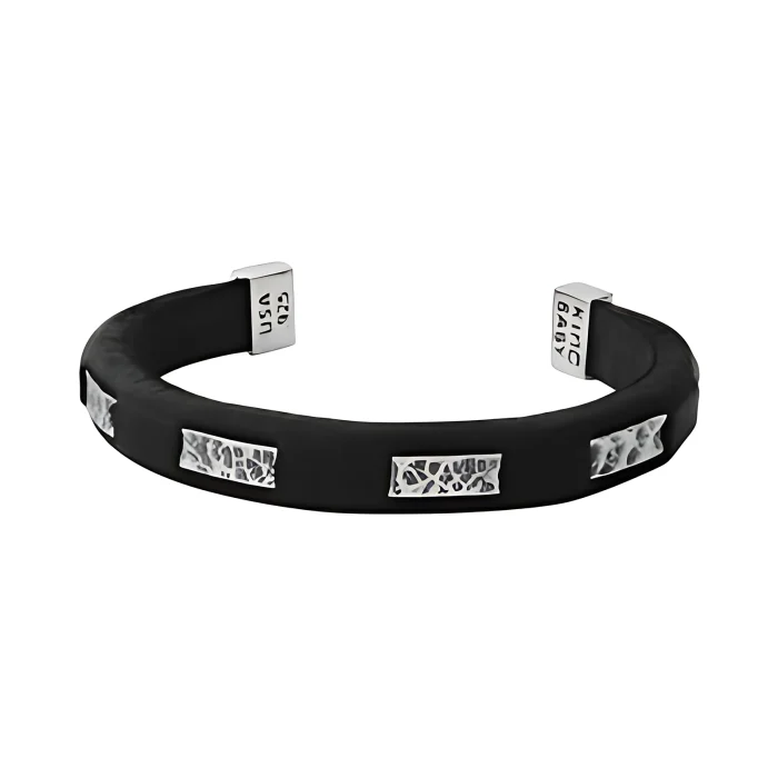 King Baby Leather Cuff With Hammered Texture Wire