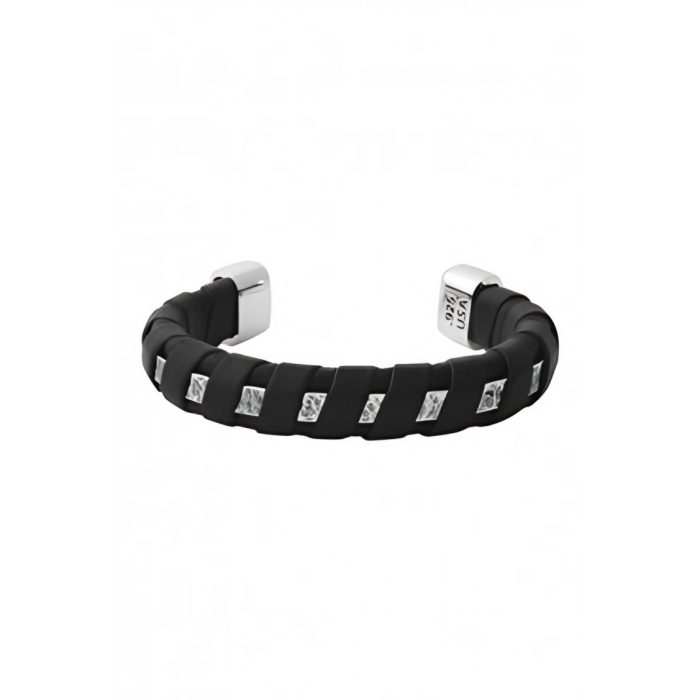 King Baby Leather Wrapped Cuff With Hammered Texture Wire
