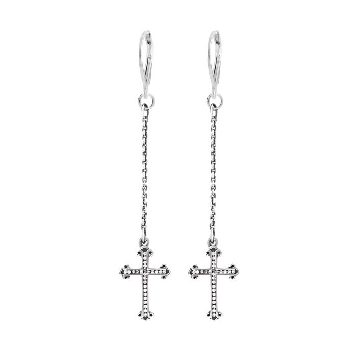 King Baby Leverback Earrings With Traditional Cross Drops With Pave CZ