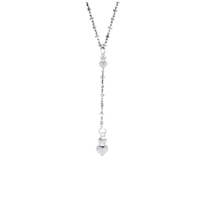 King Baby MB Cross Fluer De Lis Rosary With 3D CZ Crowned Hearts
