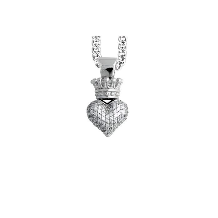 King Baby Small 3D Pave CZ Crowned Heart Pendant