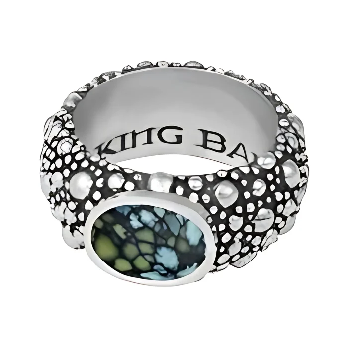 King Baby Sting Ray Texture Ring With Top Hat Spotted Turquoise
