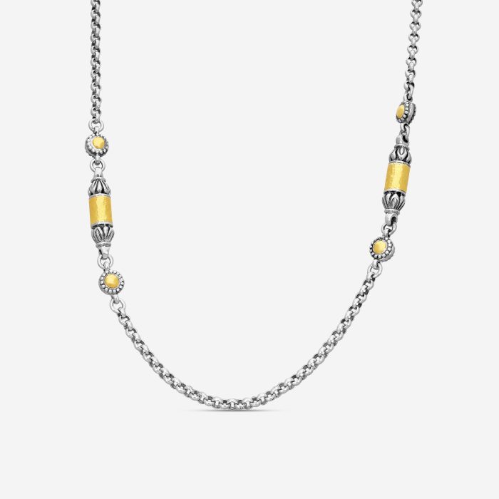 Konstantino Aspasia Sterling Silver and 18k Yellow Gold Bullet Station Necklace, 20 Inch