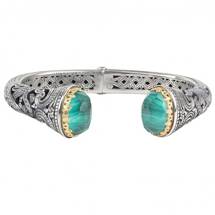 Konstantino Sterling Silver & 18K Gold And Malachite Hinge Bracelet