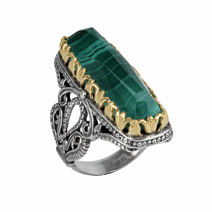 Konstantino Sterling Silver & 18k Gold Rectangle Malachite Ring