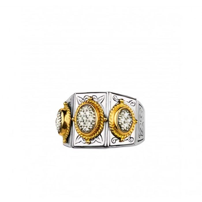 Konstantino Sterling Silver & 18k Gold Ring With Diamond Pave