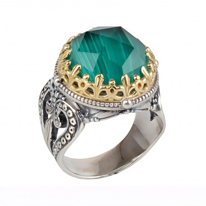 Konstantino Sterling Silver & 18K Gold Round Malachite Ring