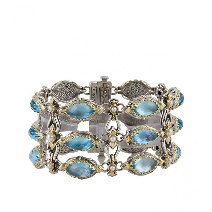 Konstantino Sterling Silver & 18k Gold Three Strand Stone Bracelet