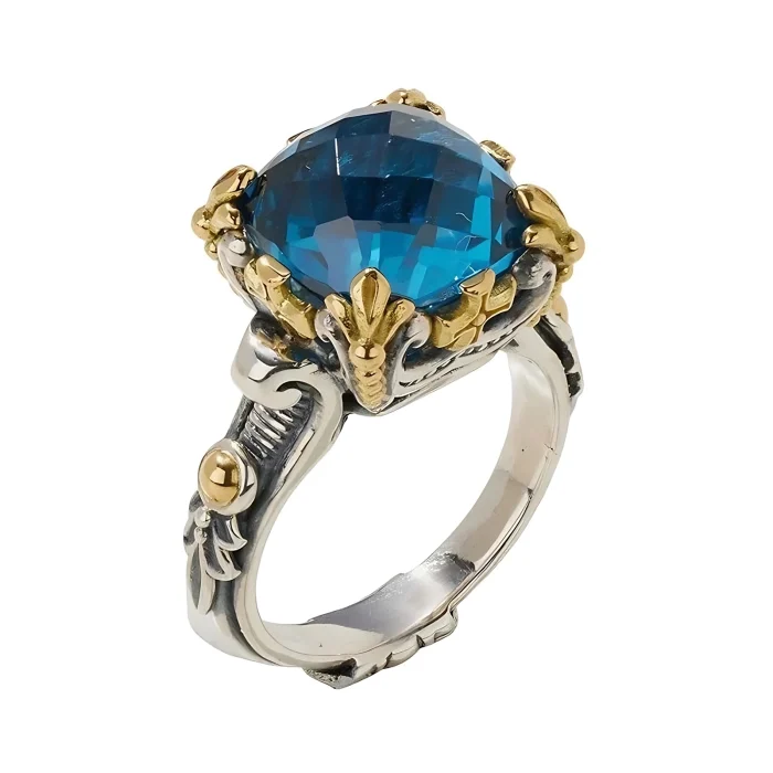 Konstantino Sterling Silver and 18k Yellow Gold Blue Spinel Ring