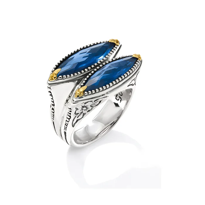 Konstantino Sterling Silver and 18k Yellow Gold Blue Spinel Ring
