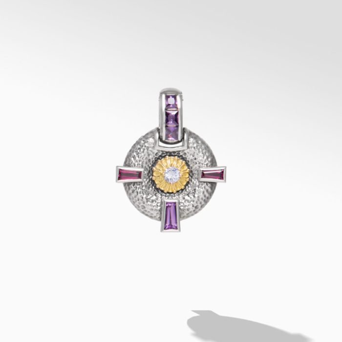 Konstantino Sterling Silver and Gold Amethyst Quartz, Rhodolite and Amethyst Pendant