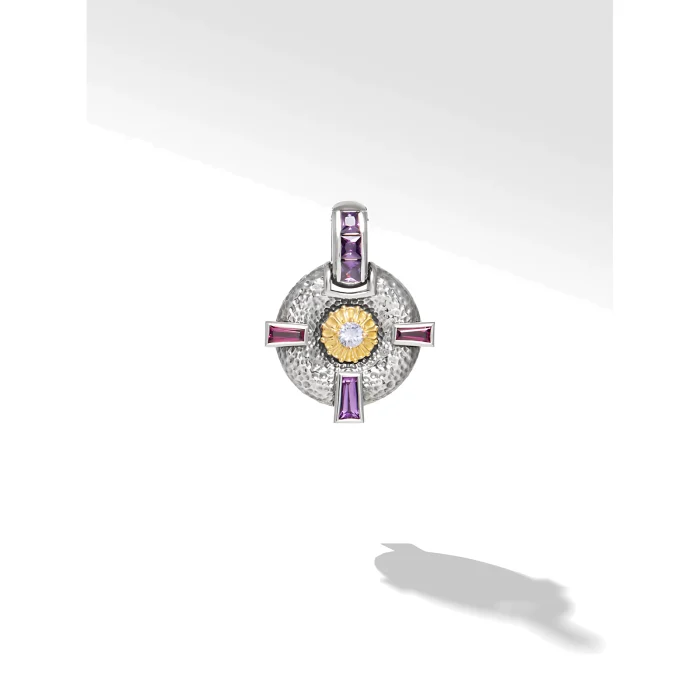 Konstantino Sterling Silver and Gold Amethyst Quartz, Rhodolite and Amethyst Pendant