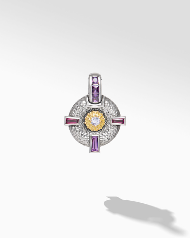 Konstantino Sterling Silver and Gold Amethyst Quartz, Rhodolite and Amethyst Pendant