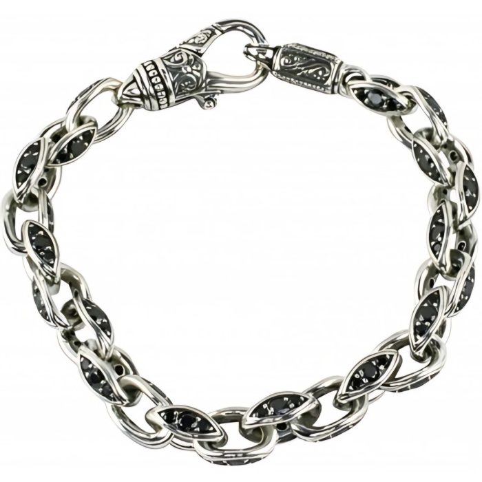 Konstantino Sterling Silver Black Spinel Mens Link Bracelet